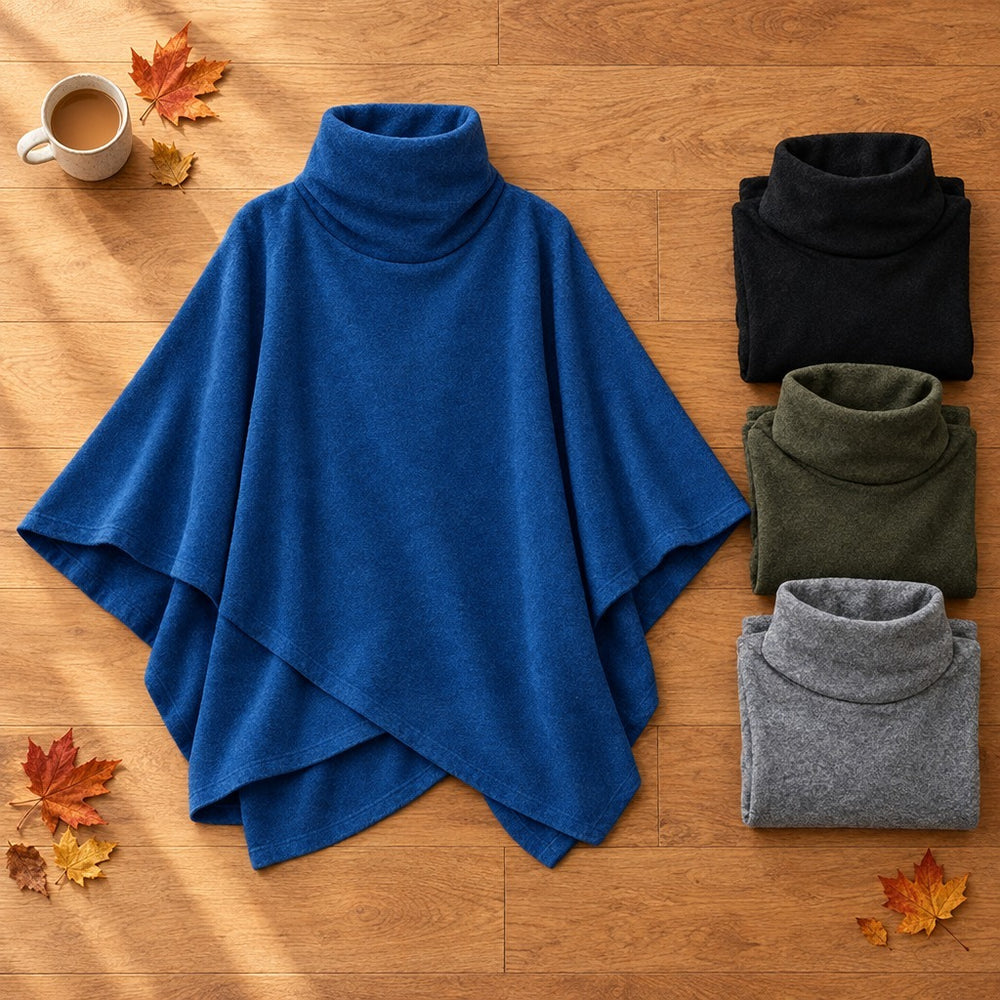 Turtleneck Wrap Poncho Sweater