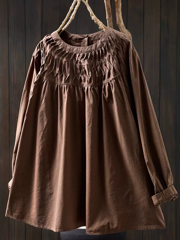 Smocked-Yoke Cotton Tunic Blouse