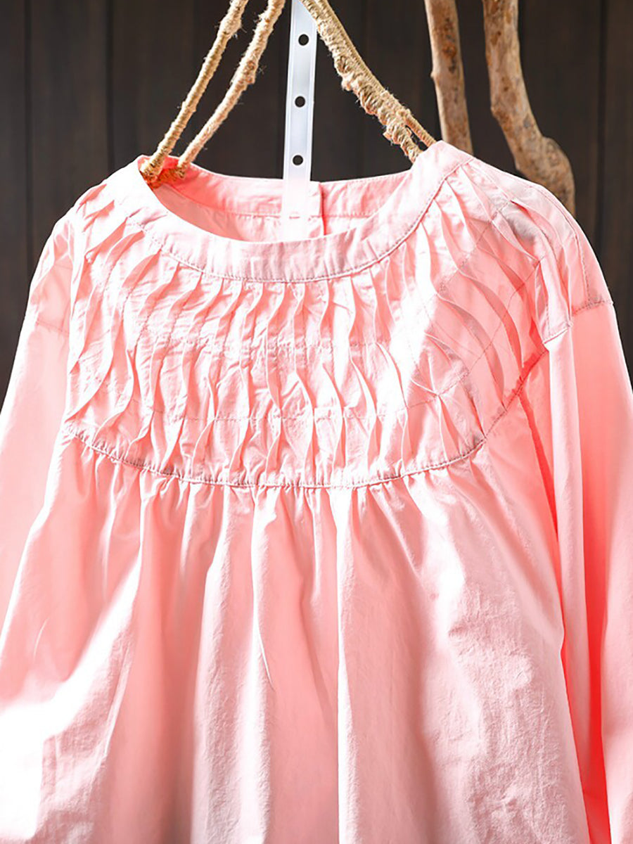 Smocked-Yoke Cotton Tunic Blouse