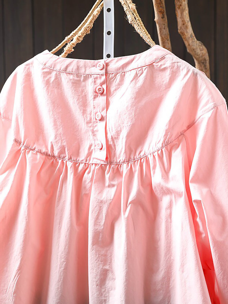 Smocked-Yoke Cotton Tunic Blouse