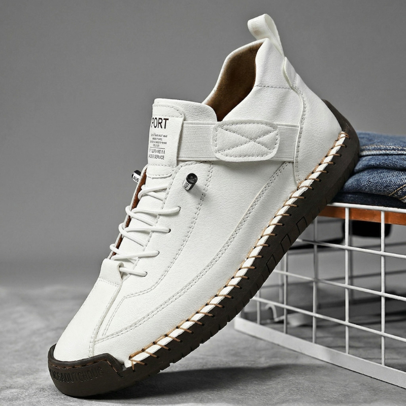 Men's Hand-Stitched Leather-Look Sneakers