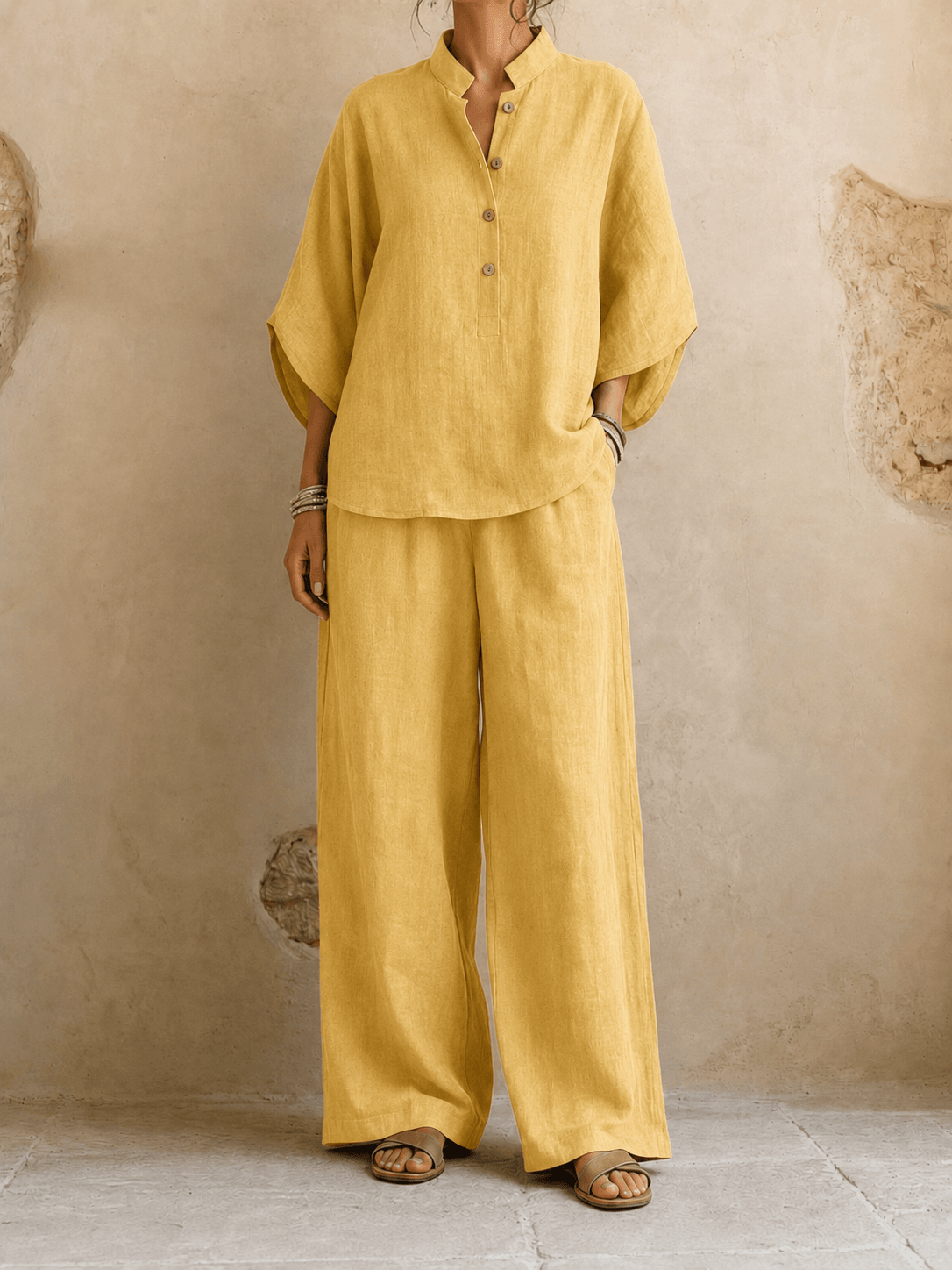 Batwing-Sleeve Shirt & Wide-Leg Pant Set
